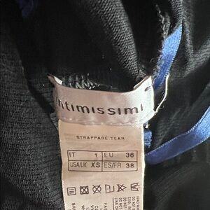 Intimissimi Black sheer chemise slip with slit and blue lace trim xs 👓